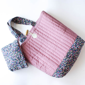 Quilted Tote With Floral Zipper Pouch