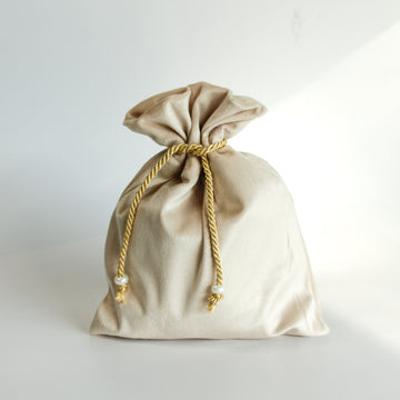BEIGE WEDDING HAMPER VELVET POTLI (Set of 5)