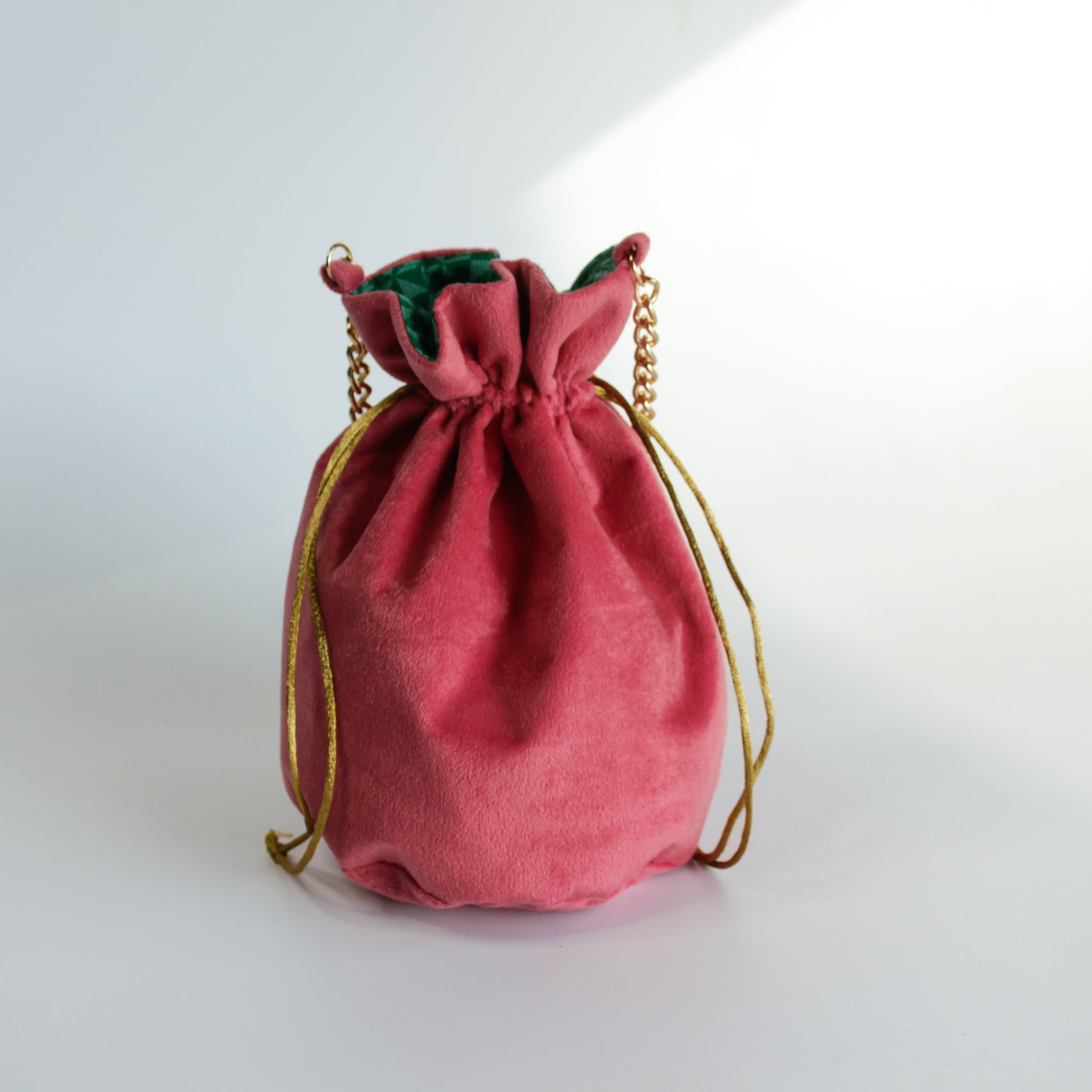 BRIGHT PINK CIRCULAR VELVET POTLI